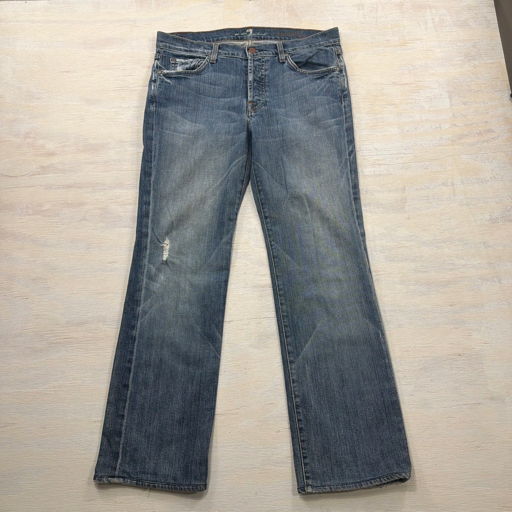 7 For All Mankind Jeans Standard No Break 34x30 Distressed Blue Denim Mens